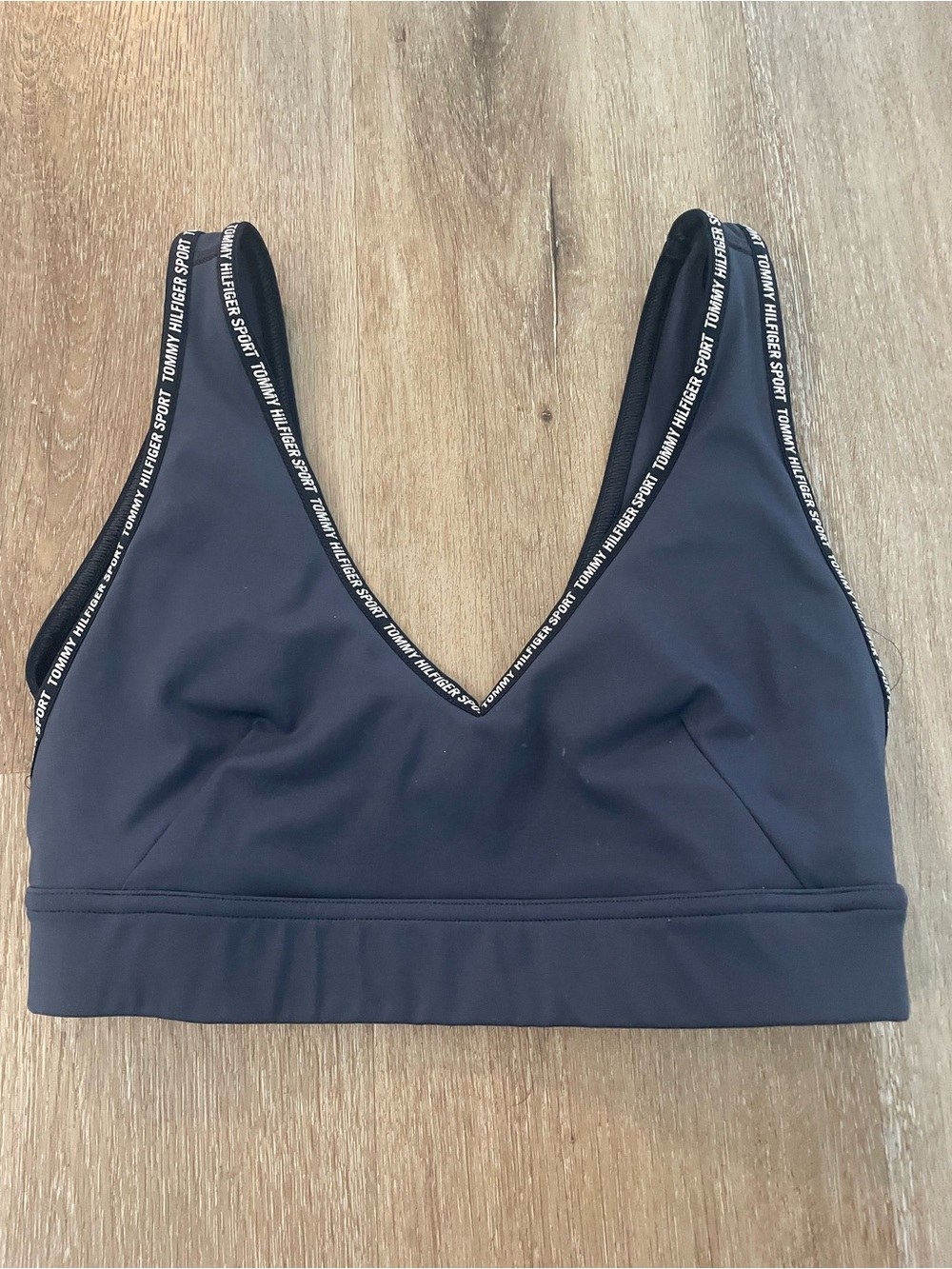 Tommy Hilfiger Black V-Neck Logo-Trim Sports Bra